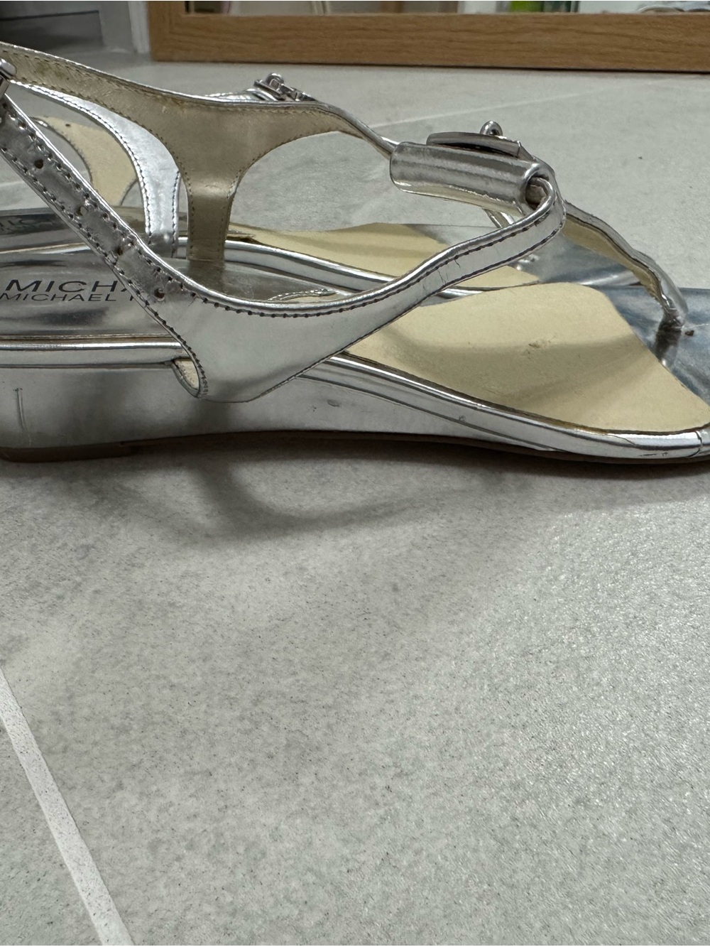 MICHAEL Michael Kors Metallic Silver T-Strap Sandals - Picture 2 of 4